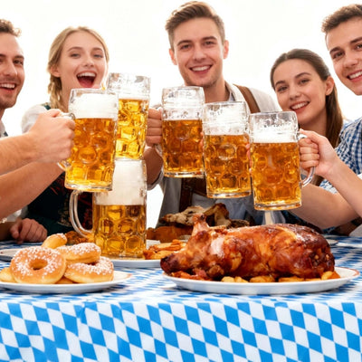 Oktoberfest Decoratie - Blauwe Geruite Tafeldecoratie Set