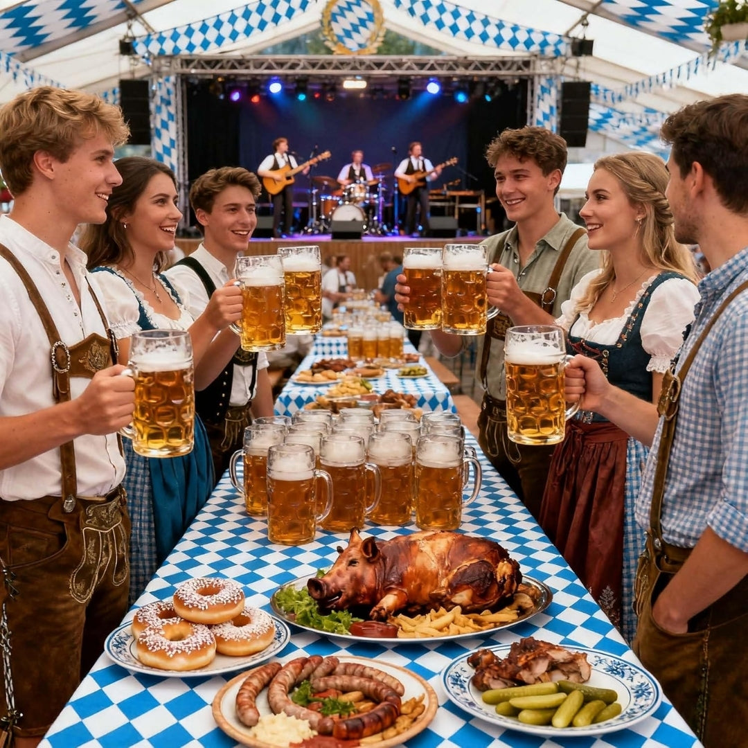 Oktoberfest Decoratie - Blauwe Geruite Tafeldecoratie Set