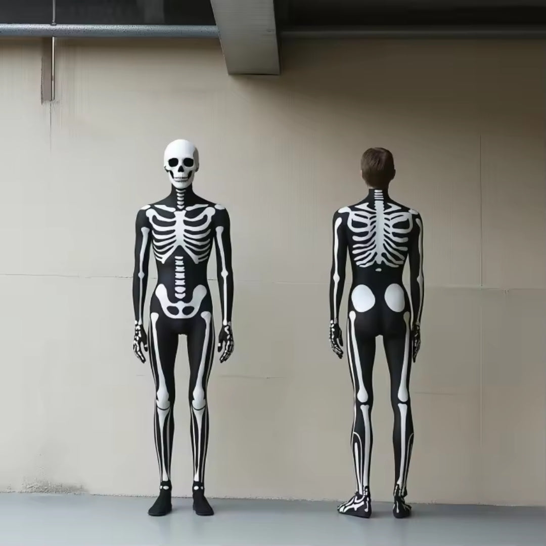 Halloween Skelet Kostuum - Complete Morphsuit met Hoofdbedekking