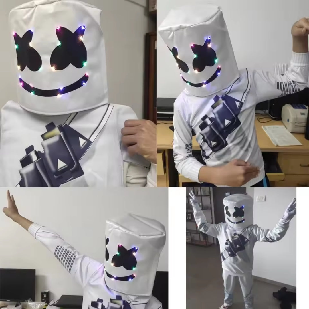 Halloween Kostuum LED Marshmallow Fortnite met Verlicht Masker