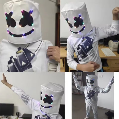 Halloween Kostuum LED Marshmallow Fortnite met Verlicht Masker