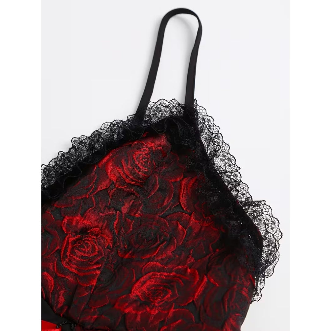 Halloween Vampier Kostuum - Gothic Korte Jurk met Rozenpatroon