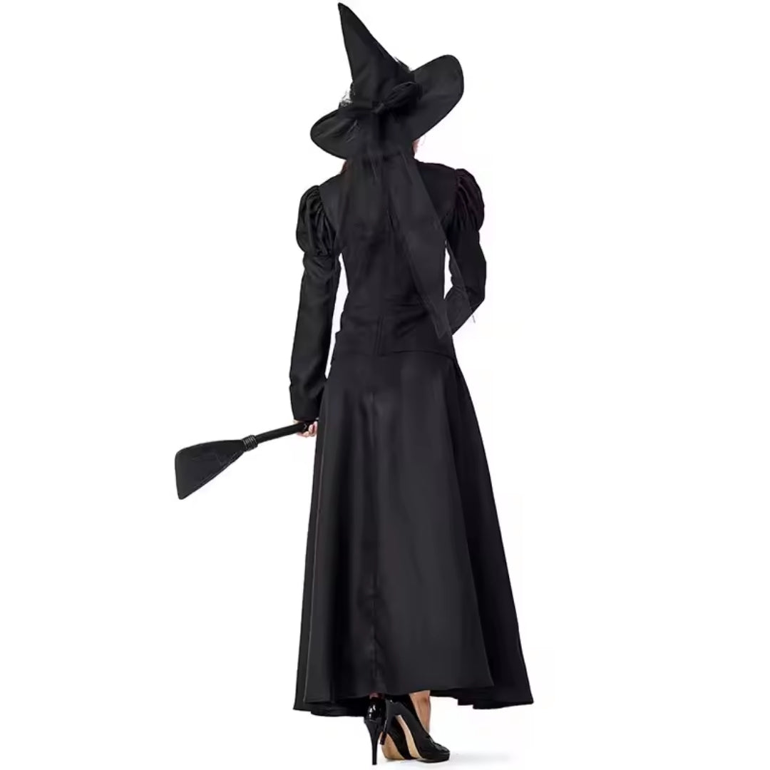 Halloween Lange Zwarte Heksenjurk -