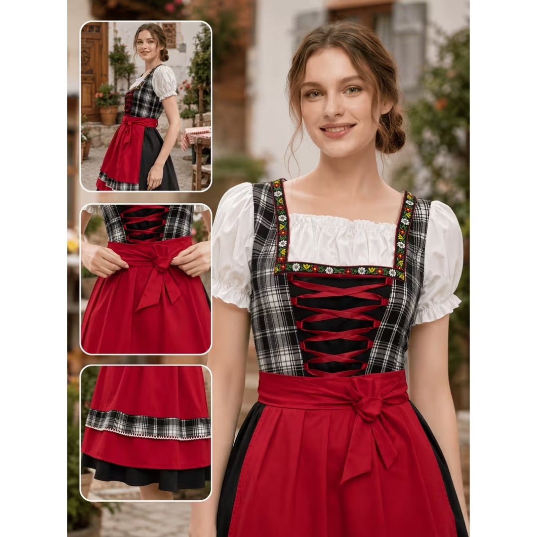 Geruite Oktoberfest Dirndl met Afneembaar Schort - Elise