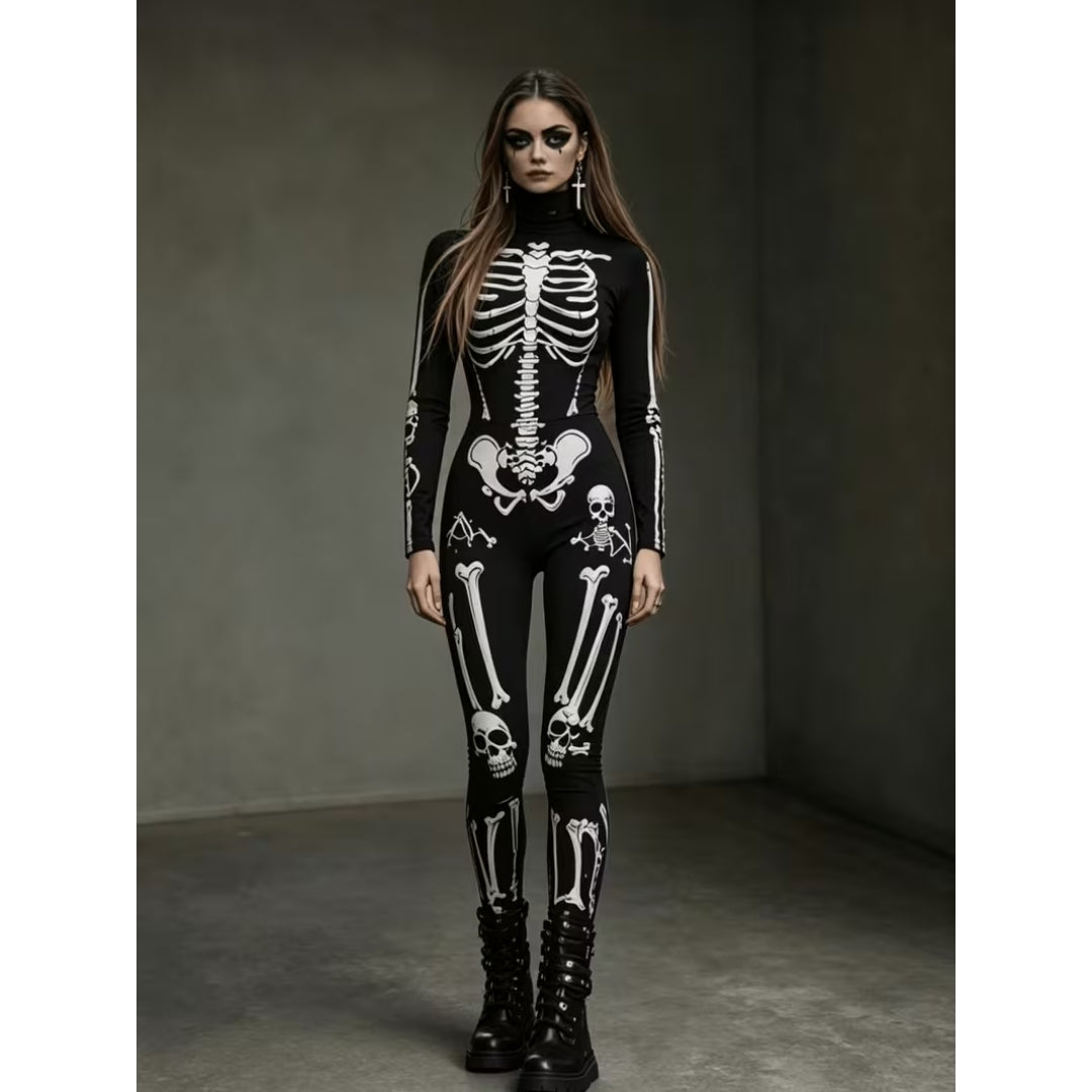 Halloween Skelet Bodysuit met Bottenprint voor Dames
