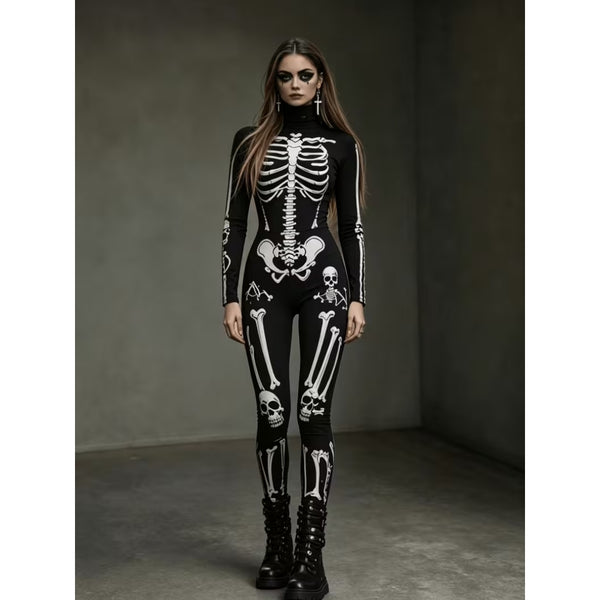 Halloween Skelet Bodysuit met Bottenprint voor Dames
