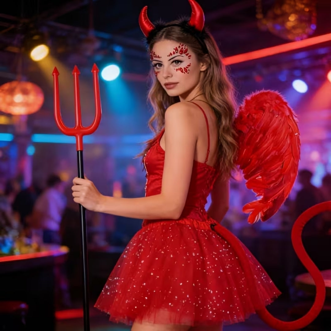 Halloween Duivel Outfit Dames - 7-Delig met Vleugels en Tutu