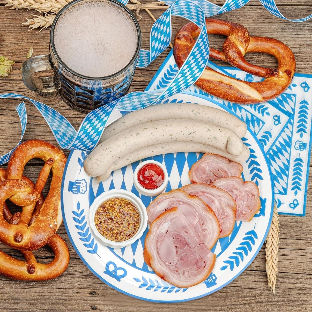 Oktoberfest Feest Servies - Blauwe Geruite Stijl