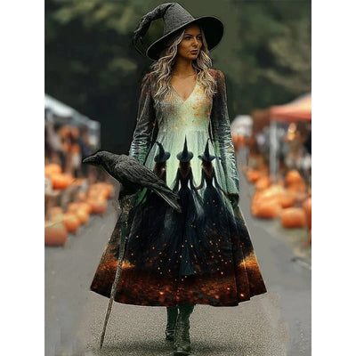 Halloween Heksen Jurk met Artistieke Print - Witchers