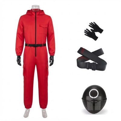 Halloween Kostuum - Squid Game Jumpsuit met Masker en Handschoenen