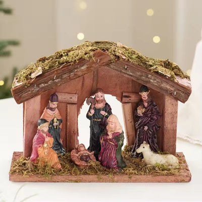 Kerstdecoratie Kerststal - Decoratief Geboortetafereel in Houten Huisje