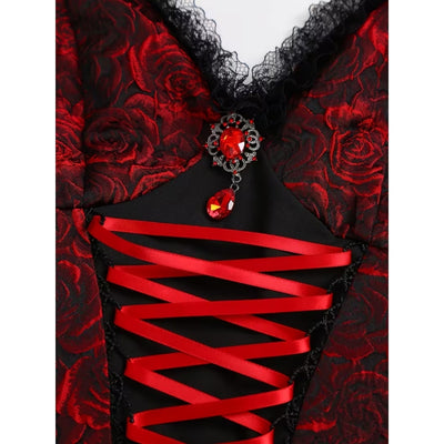 Halloween Vampier Kostuum - Gothic Korte Jurk met Rozenpatroon