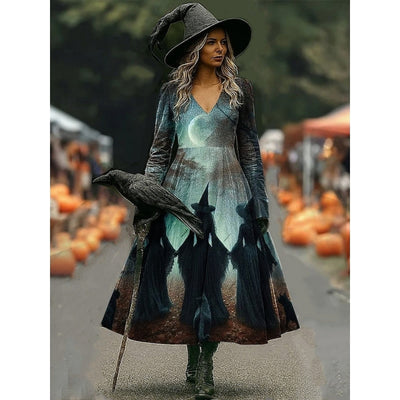 Halloween Heksen Jurk met Artistieke Print - Witchers