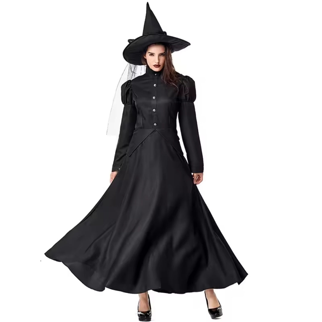 Halloween Lange Zwarte Heksenjurk -