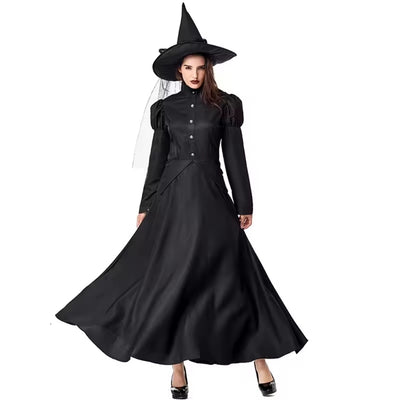 Halloween Lange Zwarte Heksenjurk -