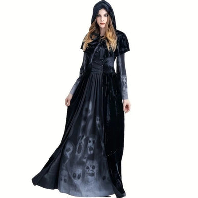 Halloween Heksen Jurk met Schedelprint en Capuchon-Cape