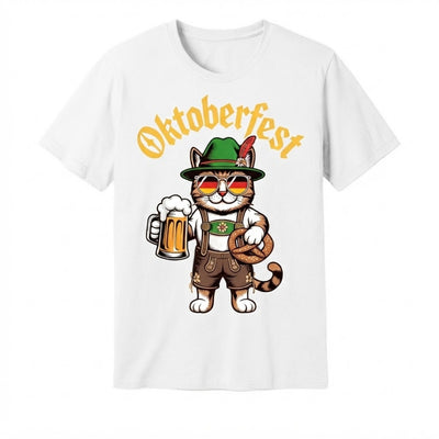 Oktoberfest T-Shirt Heren - Kat Met Pretzel En Bierprint