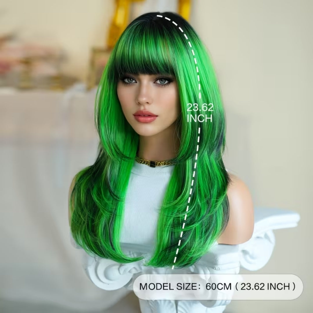 Halloween Pruik Groen - Lang en Golvend met Pony