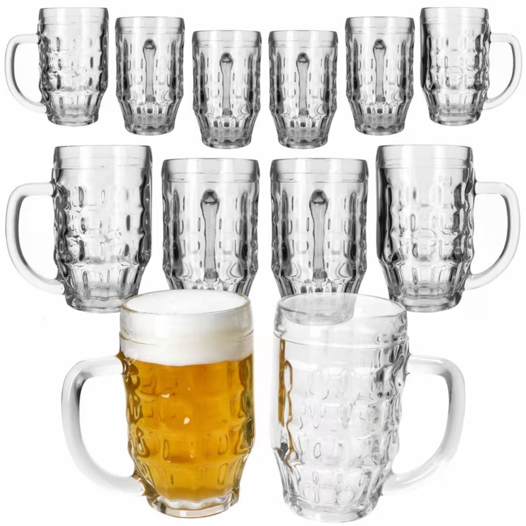 Premium Bierpul Glazen Set - 12-Delig Met Handvat