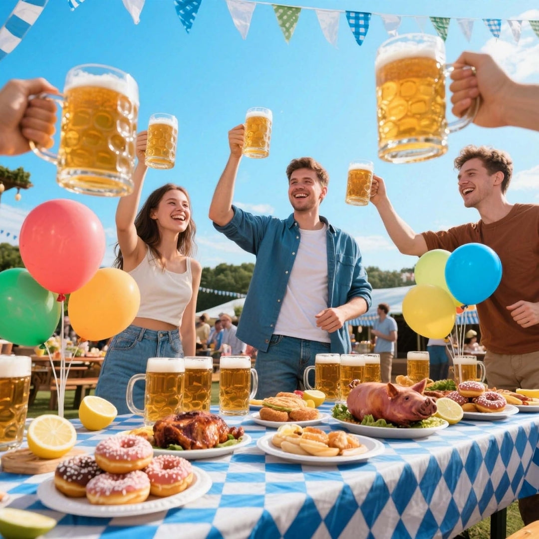 Oktoberfest Decoratie - Blauwe Geruite Tafeldecoratie Set