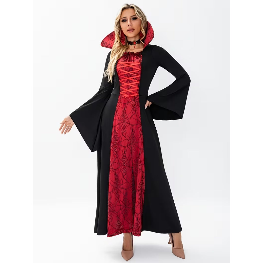 Halloween Vampier Kostuum met Hoge Kraag - Rood