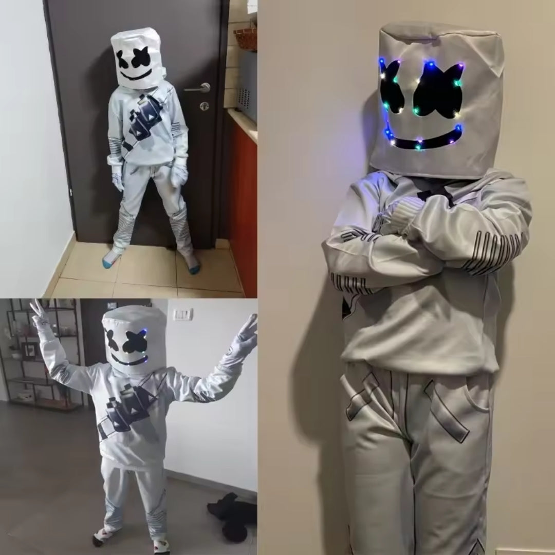 Halloween Kostuum LED Marshmallow Fortnite met Verlicht Masker