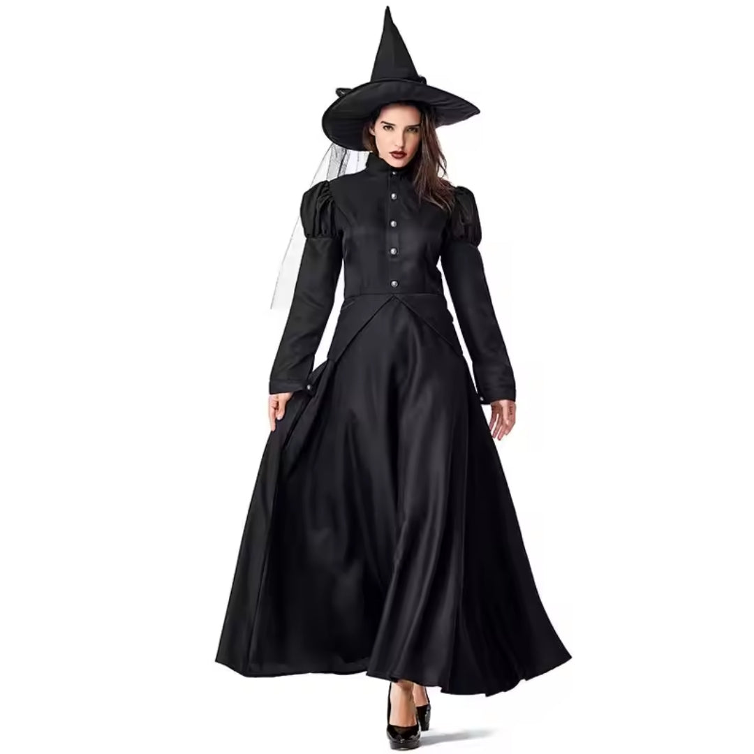 Halloween Lange Zwarte Heksenjurk -