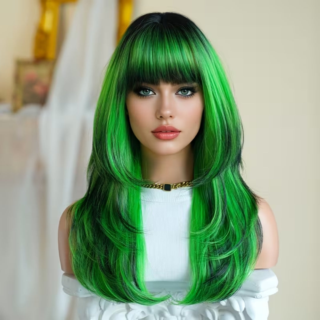 Halloween Pruik Groen - Lang en Golvend met Pony
