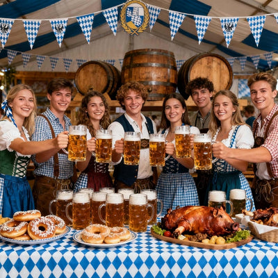 Oktoberfest Decoratie - Blauwe Geruite Tafeldecoratie Set