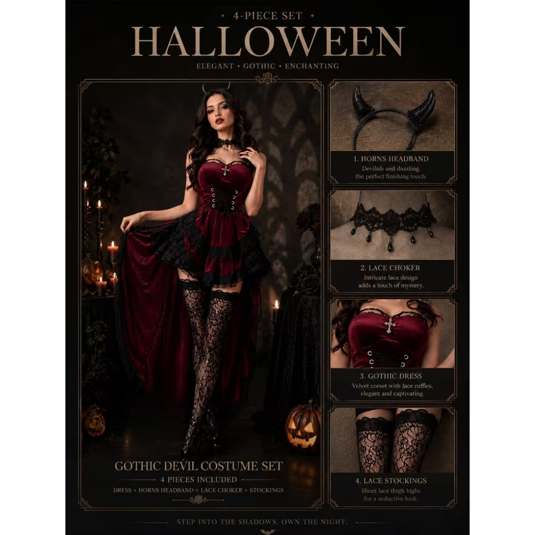 Halloween Kostuum Duivel Dames - Gothic Bordeauxrode