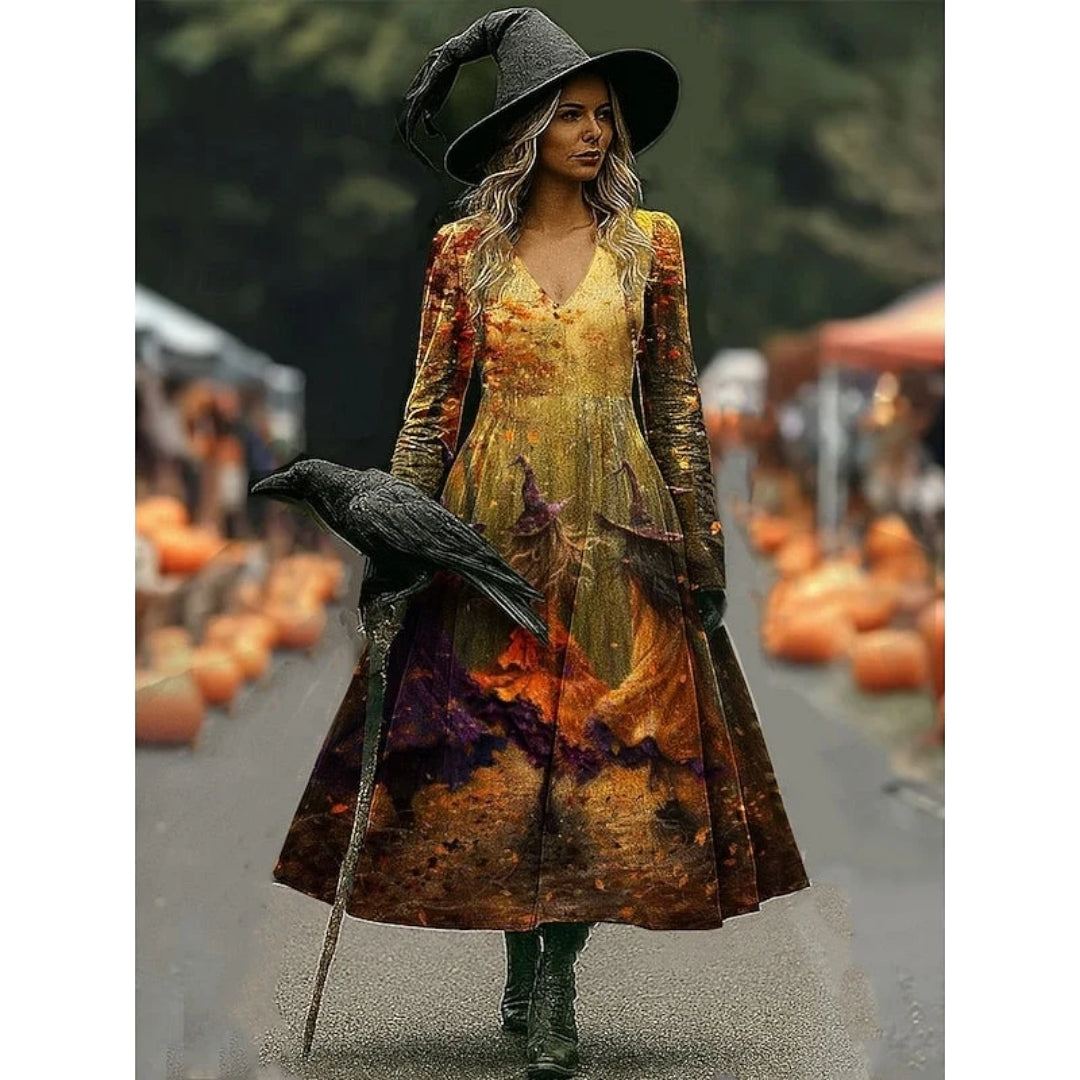 Halloween Heksen Jurk met Artistieke Print - Witchers
