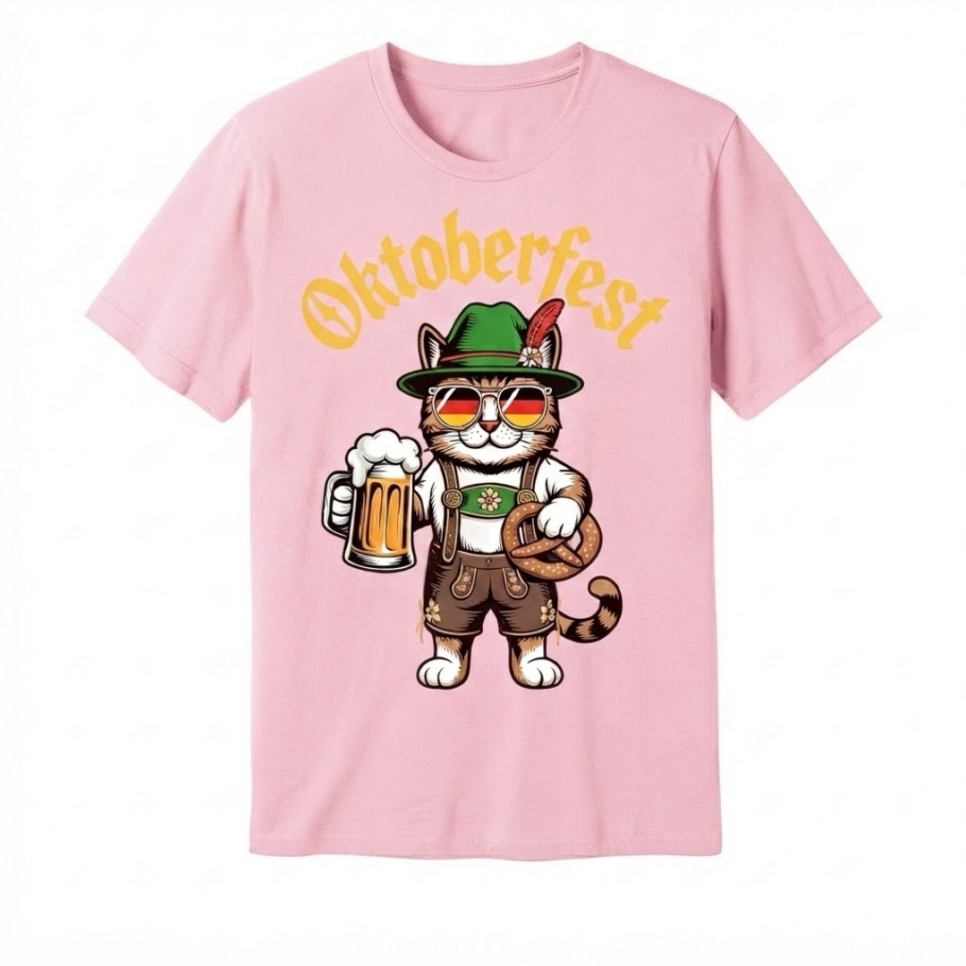 Oktoberfest T-Shirt Heren - Kat Met Pretzel En Bierprint