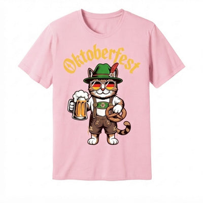 Oktoberfest T-Shirt Heren - Kat Met Pretzel En Bierprint