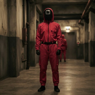 Halloween Kostuum - Squid Game Jumpsuit met Masker en Handschoenen