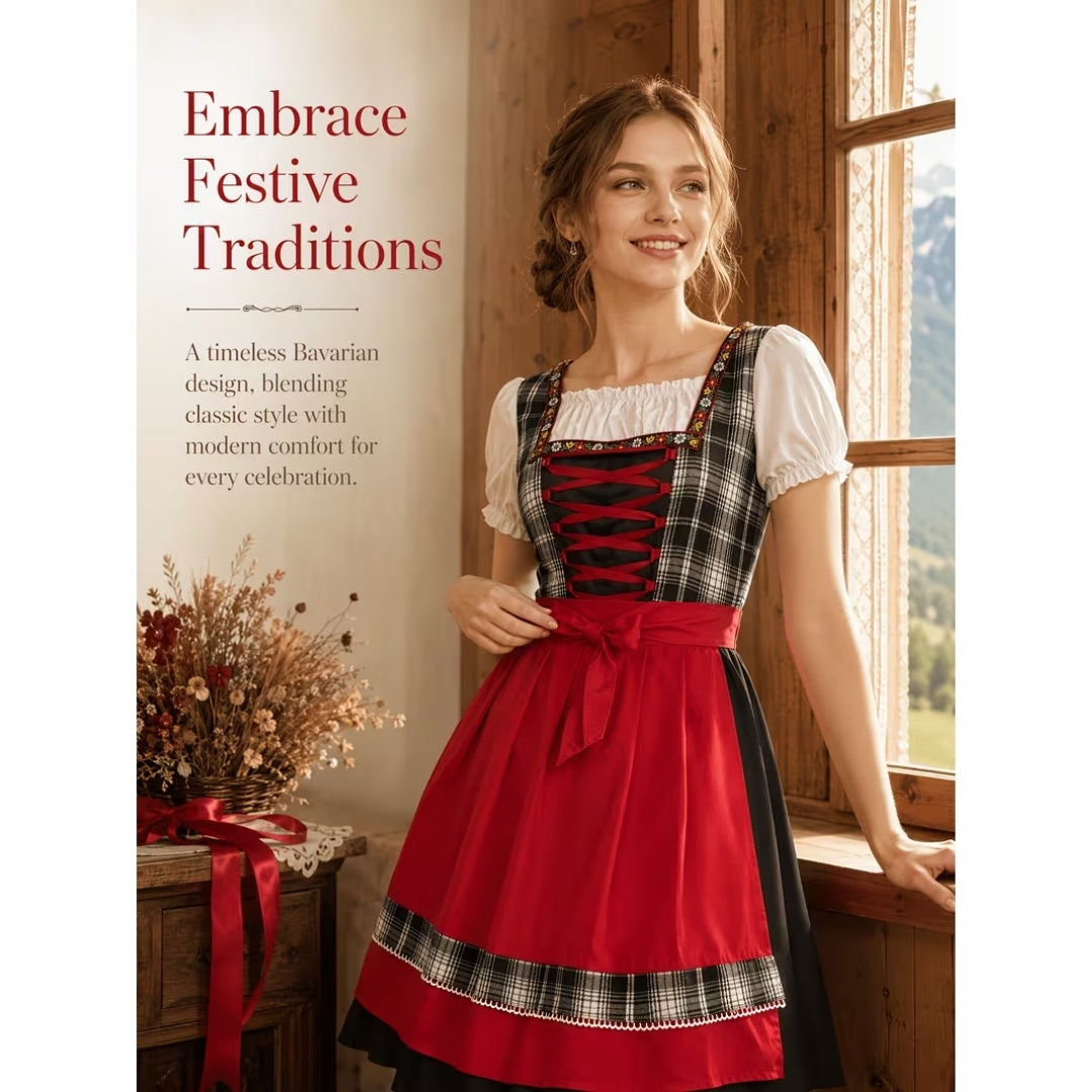 Geruite Oktoberfest Dirndl met Afneembaar Schort - Elise