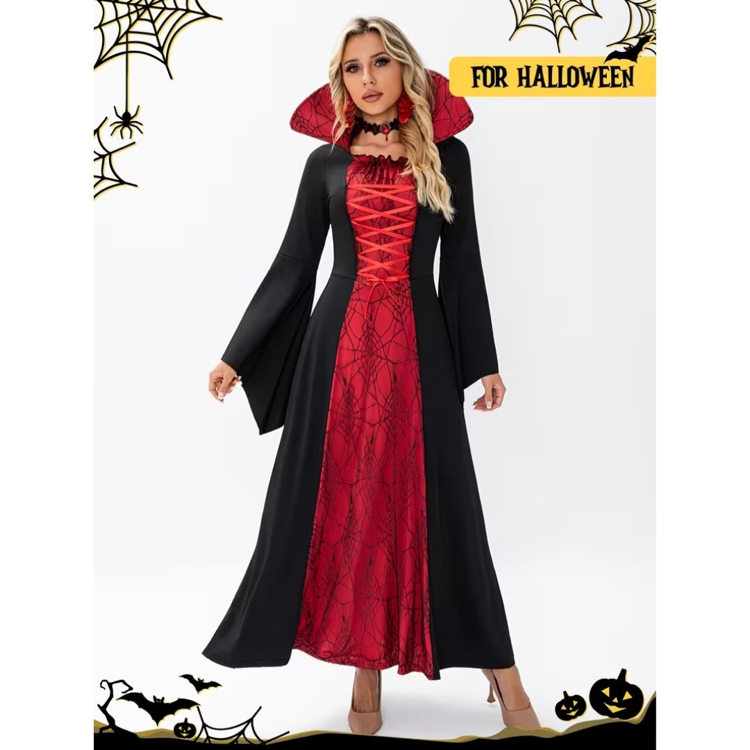 Halloween Vampier Kostuum met Hoge Kraag - Rood