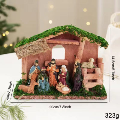 Kerstdecoratie Kerststal - Decoratief Geboortetafereel in Houten Huisje