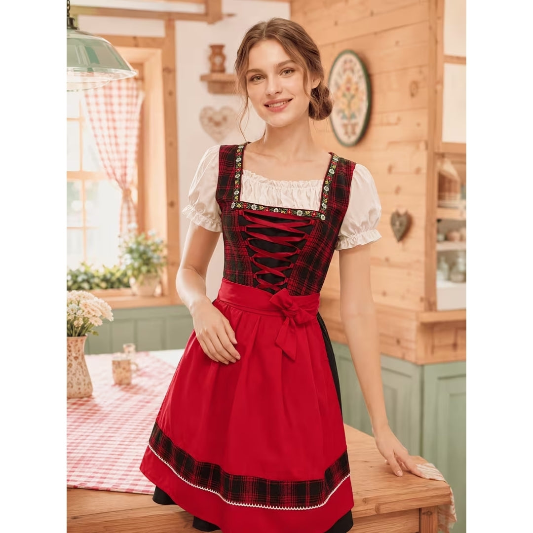 Geruite Oktoberfest Dirndl met Afneembaar Schort - Elise