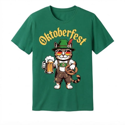 Oktoberfest T-Shirt Heren - Kat Met Pretzel En Bierprint