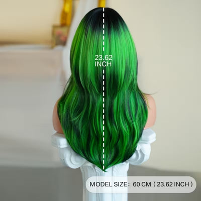 Halloween Pruik Groen - Lang en Golvend met Pony