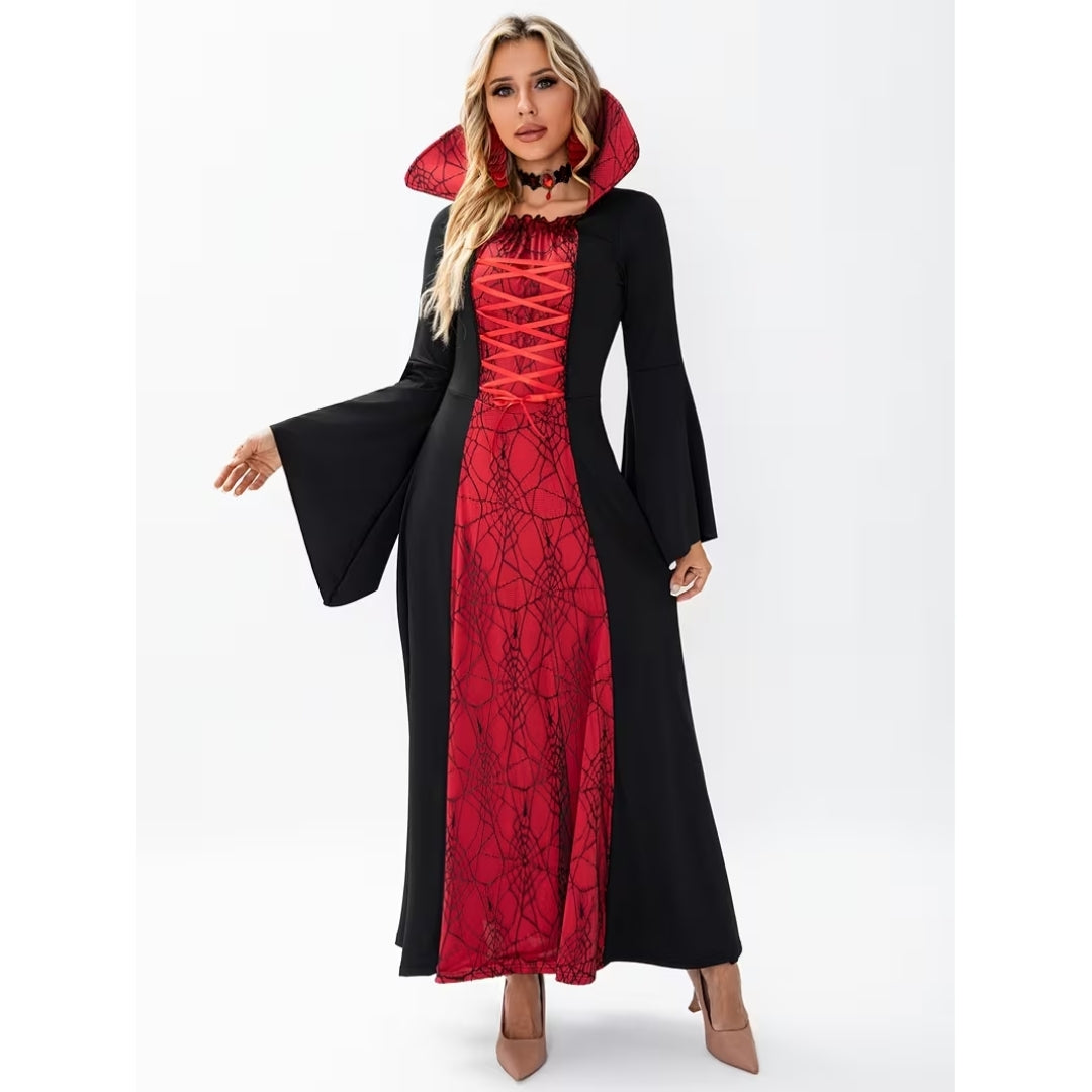 Halloween Vampier Kostuum met Hoge Kraag - Rood