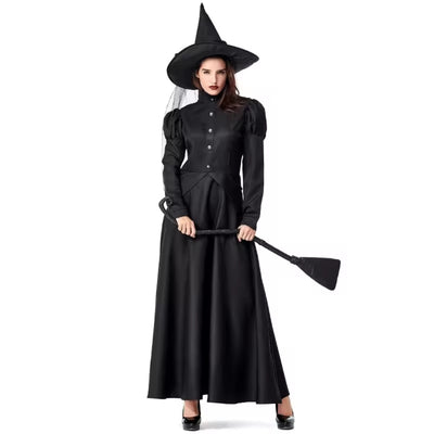 Halloween Lange Zwarte Heksenjurk -