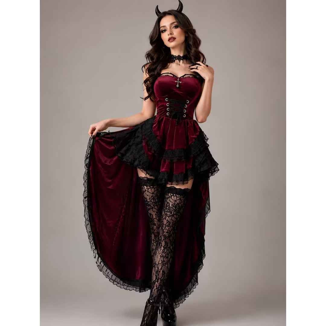 Halloween Kostuum Duivel Dames - Gothic Bordeauxrode