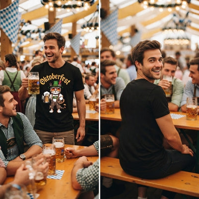Oktoberfest T-Shirt Heren - Kat Met Pretzel En Bierprint