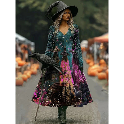 Halloween Heksen Jurk met Artistieke Print - Witchers