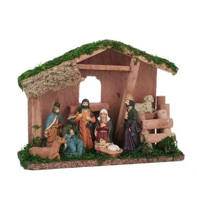 Kerstdecoratie Kerststal - Decoratief Geboortetafereel in Houten Huisje