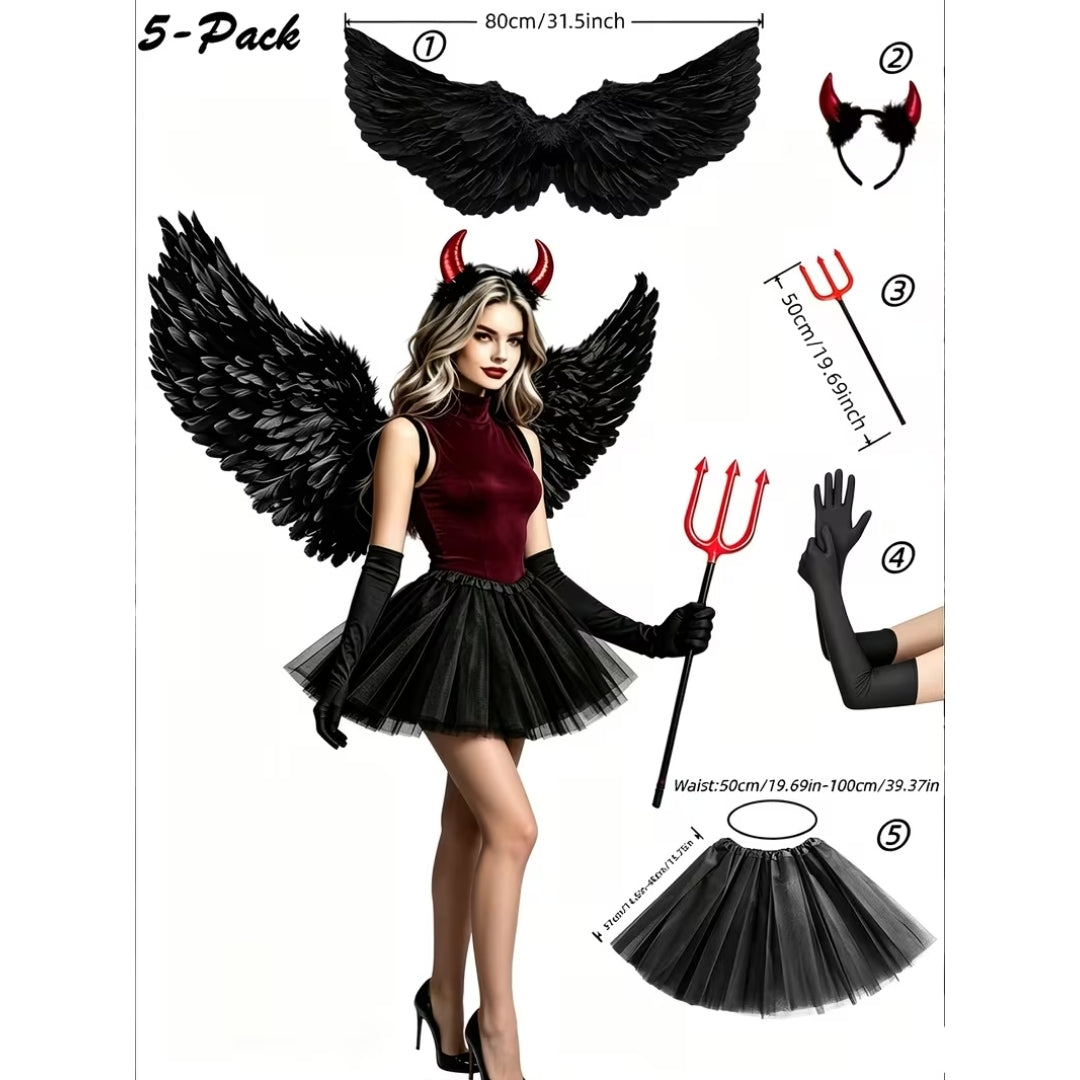 Halloween Engel Kostuum - 5-Delig voor Dames