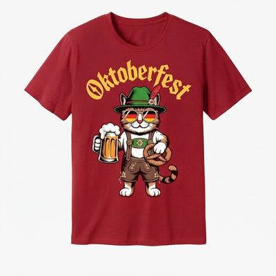 Oktoberfest T-Shirt Heren - Kat Met Pretzel En Bierprint