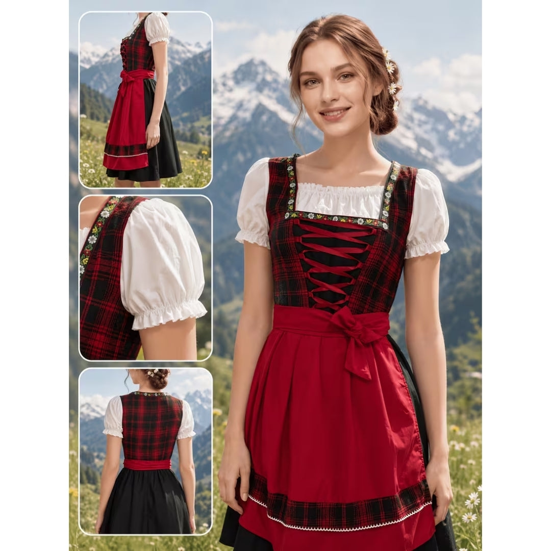 Geruite Oktoberfest Dirndl met Afneembaar Schort - Elise