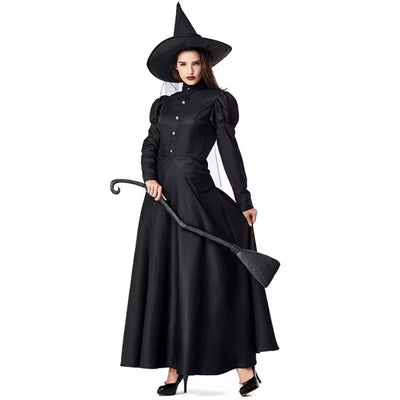 Halloween Lange Zwarte Heksenjurk -